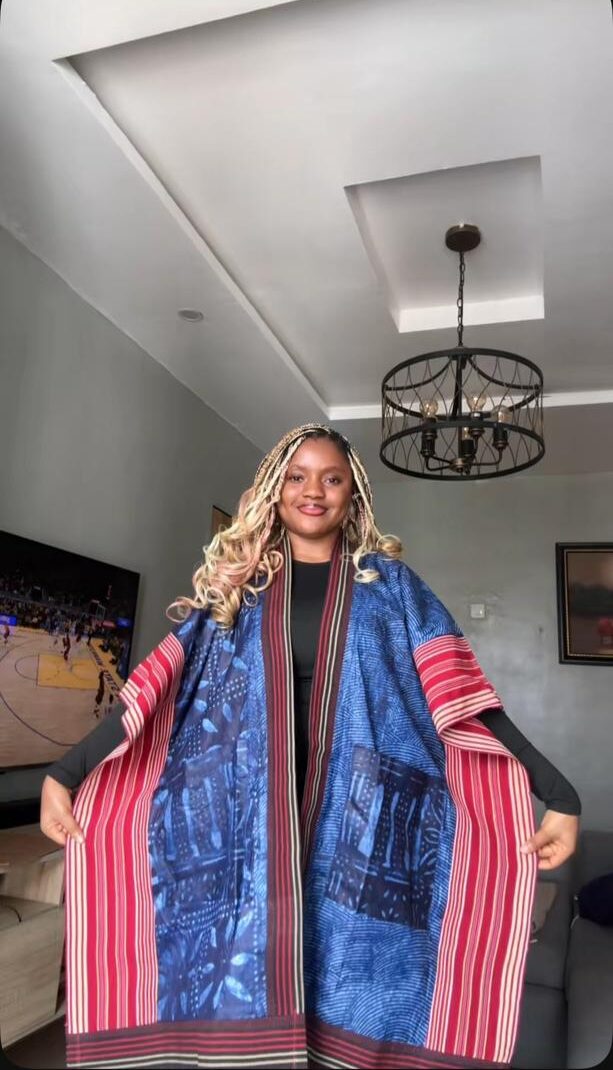 Blue with red styled kimono